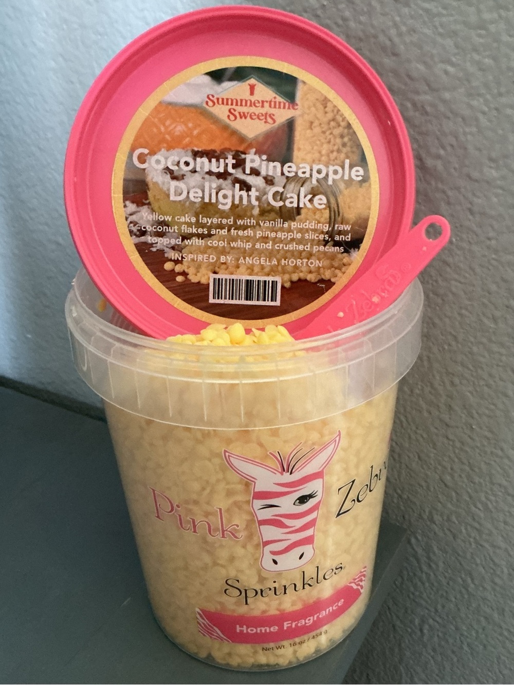 Coconut Pineapple Delight Cake Pink Zebra Wax Melts in a 4 oz blend bag